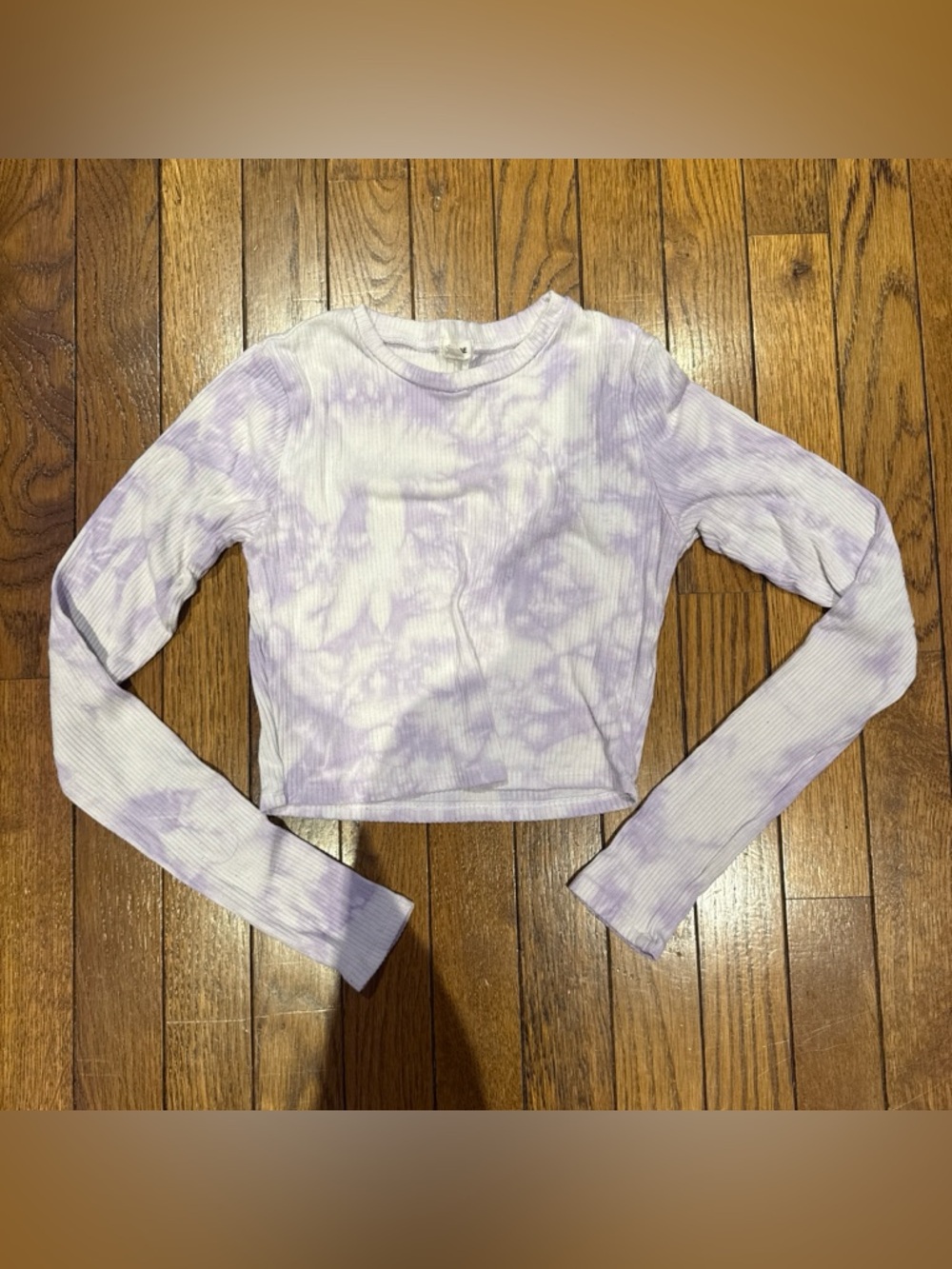 Garage Lavender Tie-Dye Ribbed Long-Sleeve Crop Top